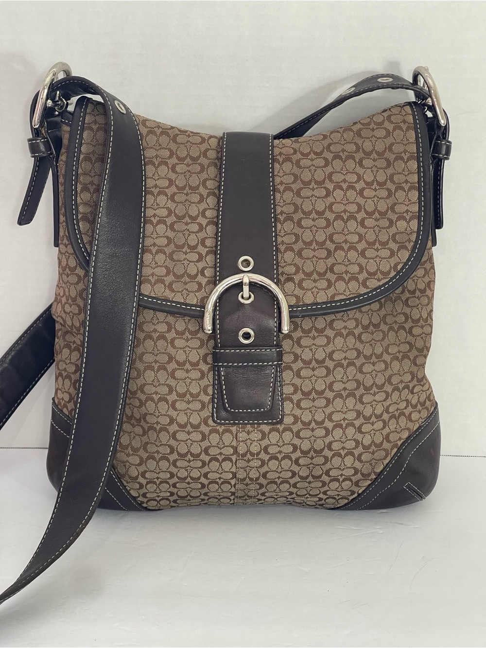 Vintage Coach Soho Signature canvas & leather shoulder crossbody bag Brown